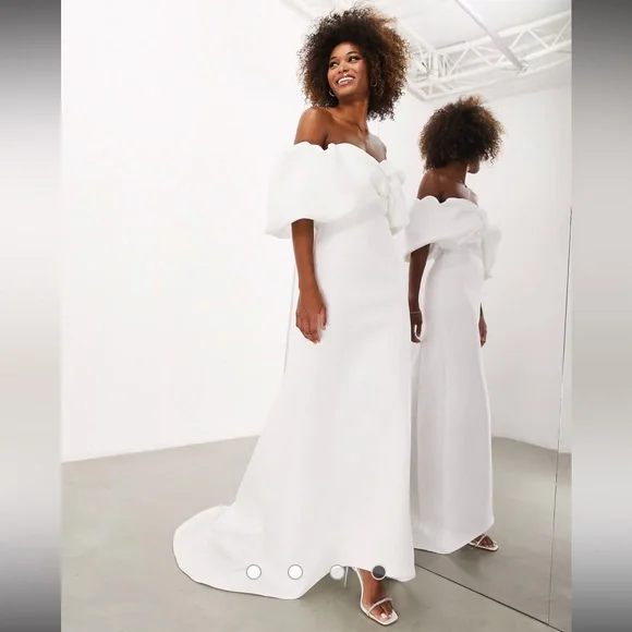 ASOS Maeve Sculpted Off Shoulder Statement Dress in Ivory US 8 - Picture 3 of 16